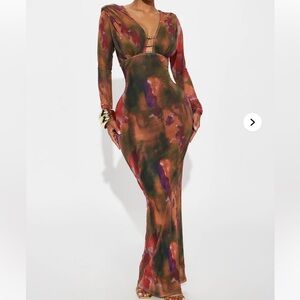 Fashion Nova Heidi Mesh Maxi Dress Multi Color Size Medium